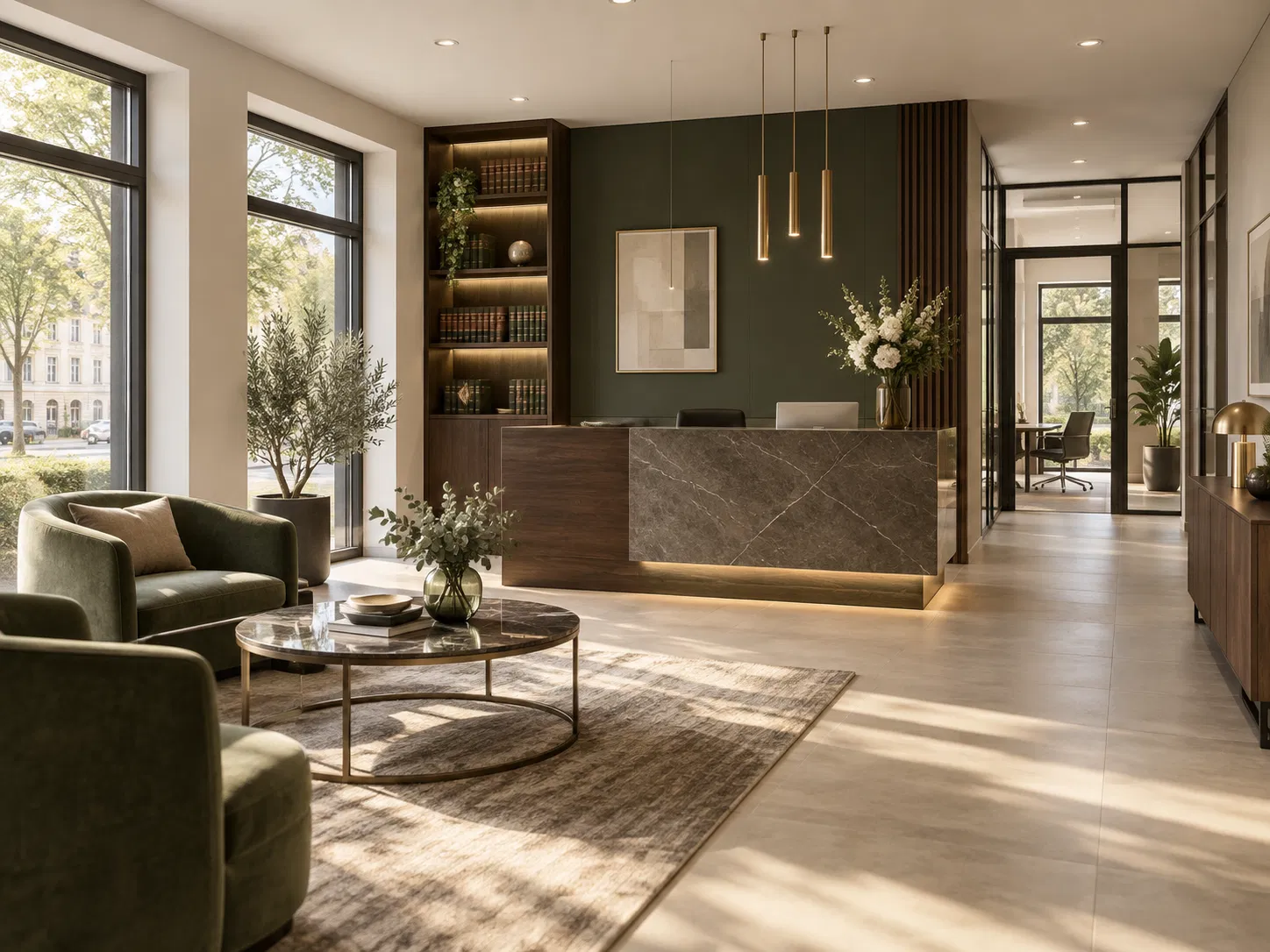 Gewerbe 3 – elegante Kanzlei-Lobby mit Empfangstresen
